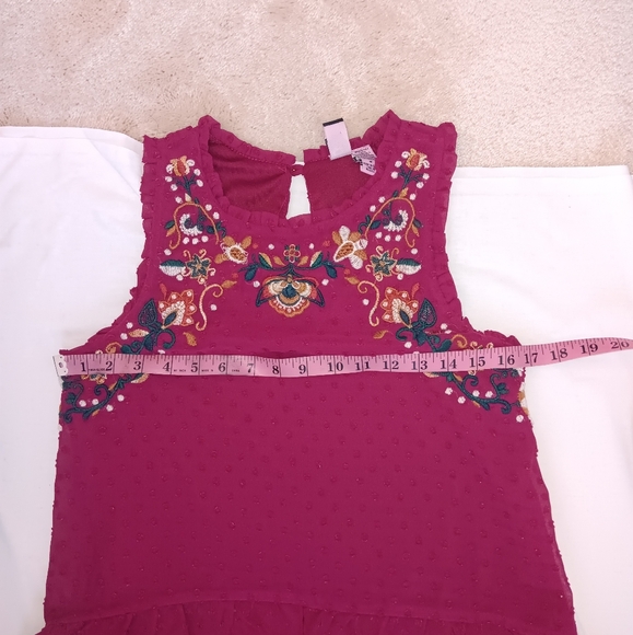 Love On A Hanger ~ Pink Embroidered Swiss Dot Ruffle Peplum Tank Top | M - Picture 7 of 9